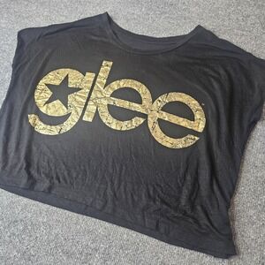GLEE womens Tshirt Boxy Crop Gold Metallic Graphic Print Size Small Forever 21